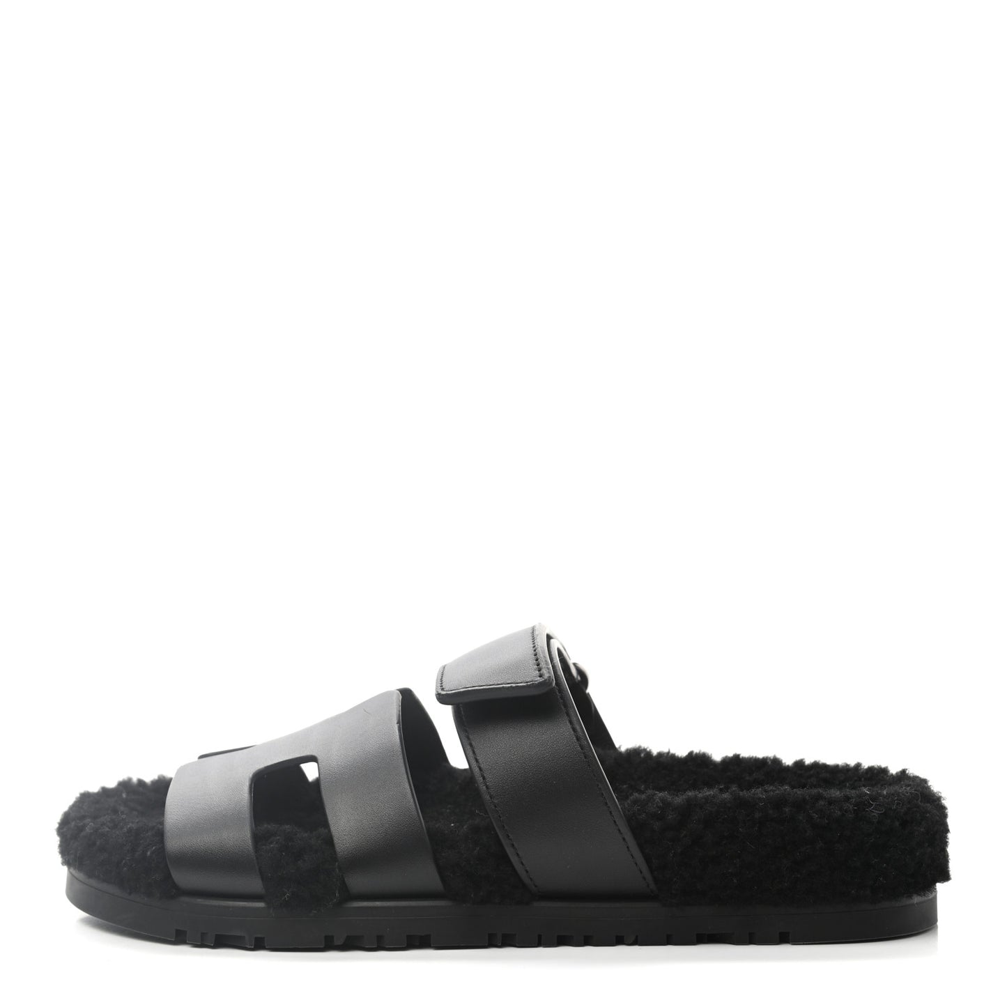 Calfskin Woolskin Womens Chypre Sandals 36.5 Black