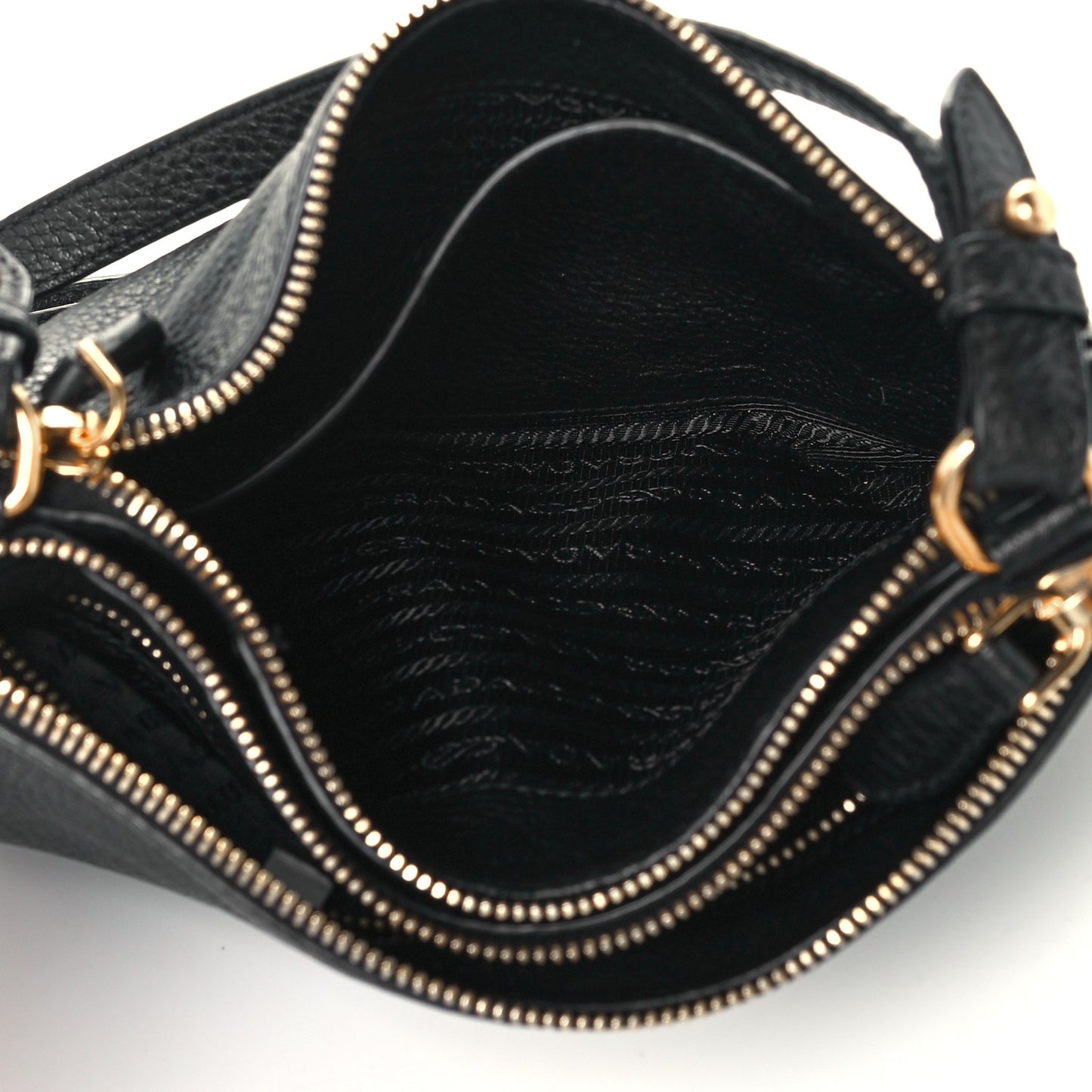 Vitello Daino Double Zip Crossbody Bag Black