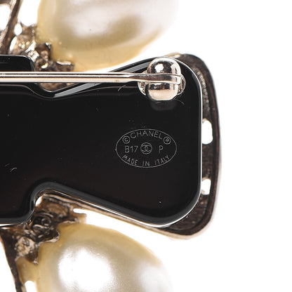 Chanel Gripoix Poured Glass Crystal Pearl Brooch Black Gold 4 of 5