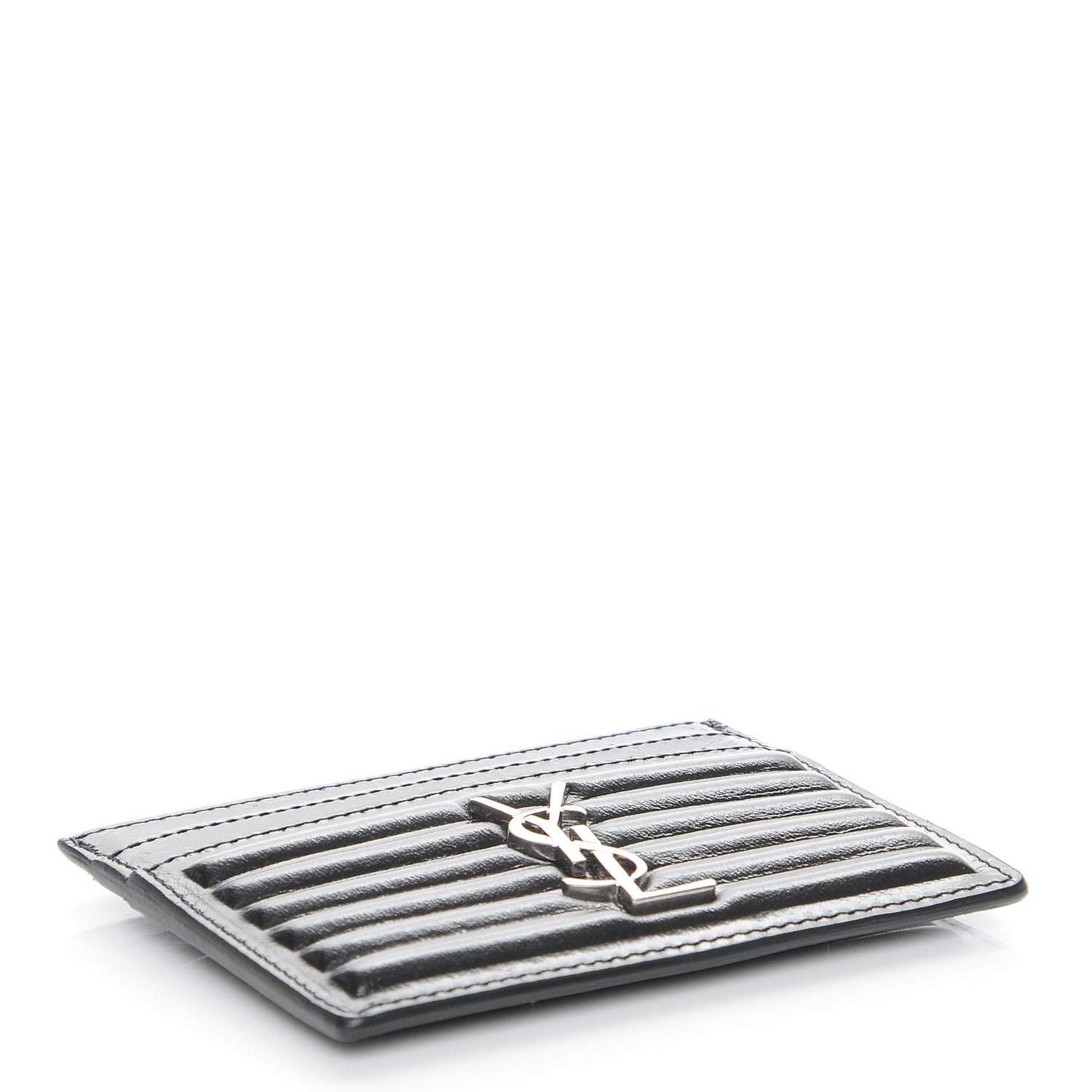 Saint Laurent Ribbed Calfskin Opium Monogram Credit Card Case Black 4 of 7