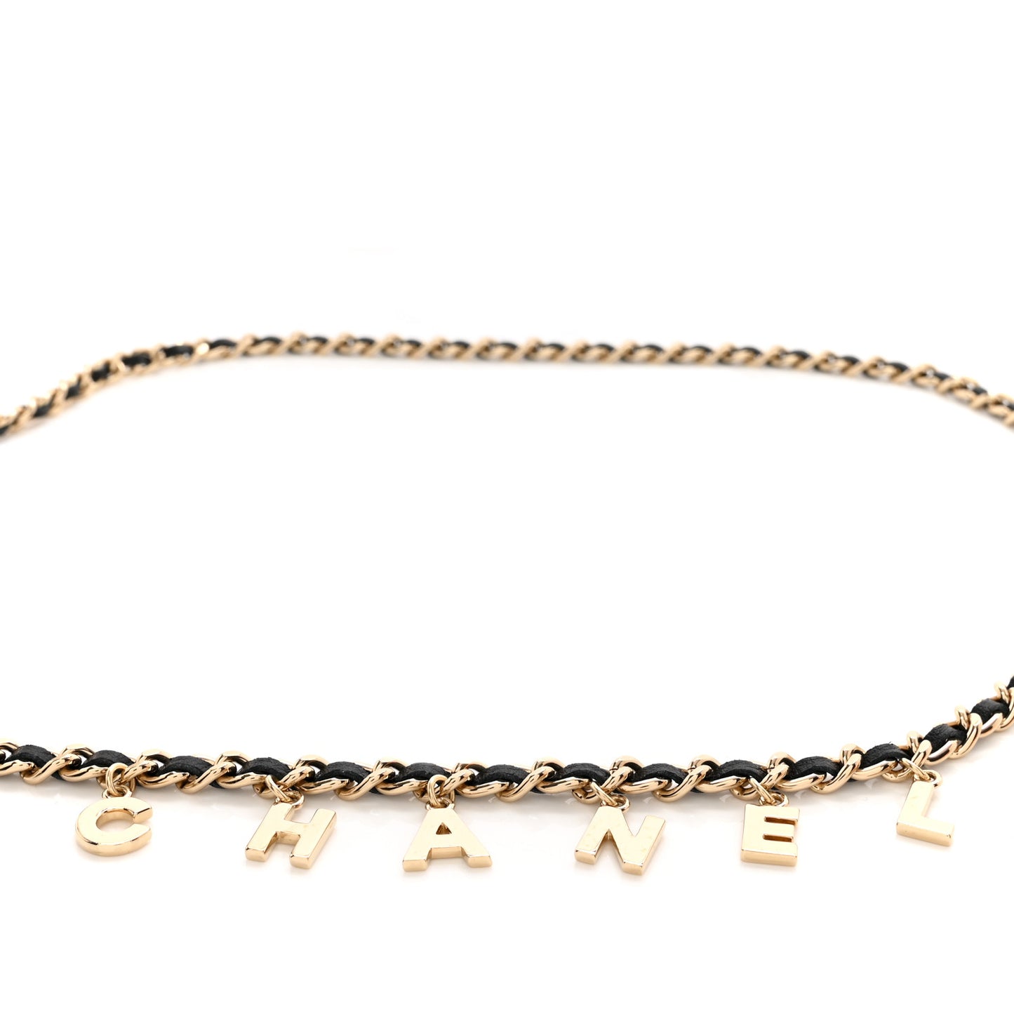 Lambskin Chain Logo Belt Black Gold