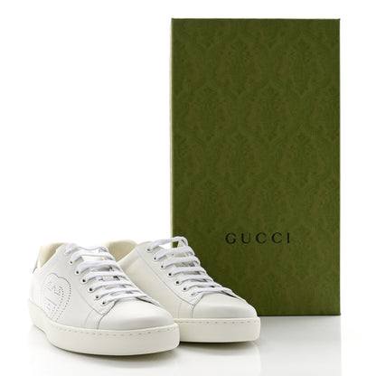 Gucci Calfskin Interlocking G Perforated Mens Ace Sneakers 8 White Grey Sky 10 of 10