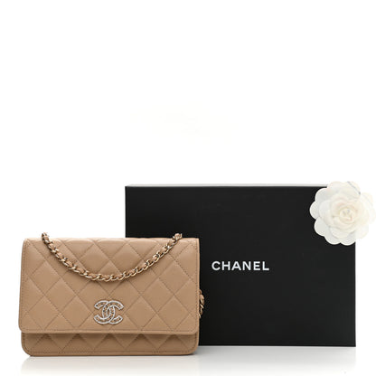 Chanel Caviar Quilted Crystal CC Wallet On Chain WOC Beige 10 of 10
