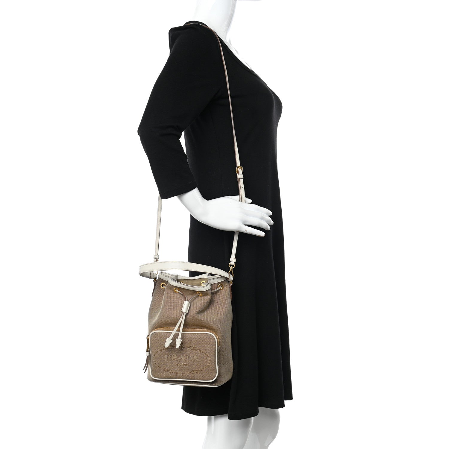 Prada Jacquard Logo Mini Bucket Crossbody Bag Corda Talco 2 of 14