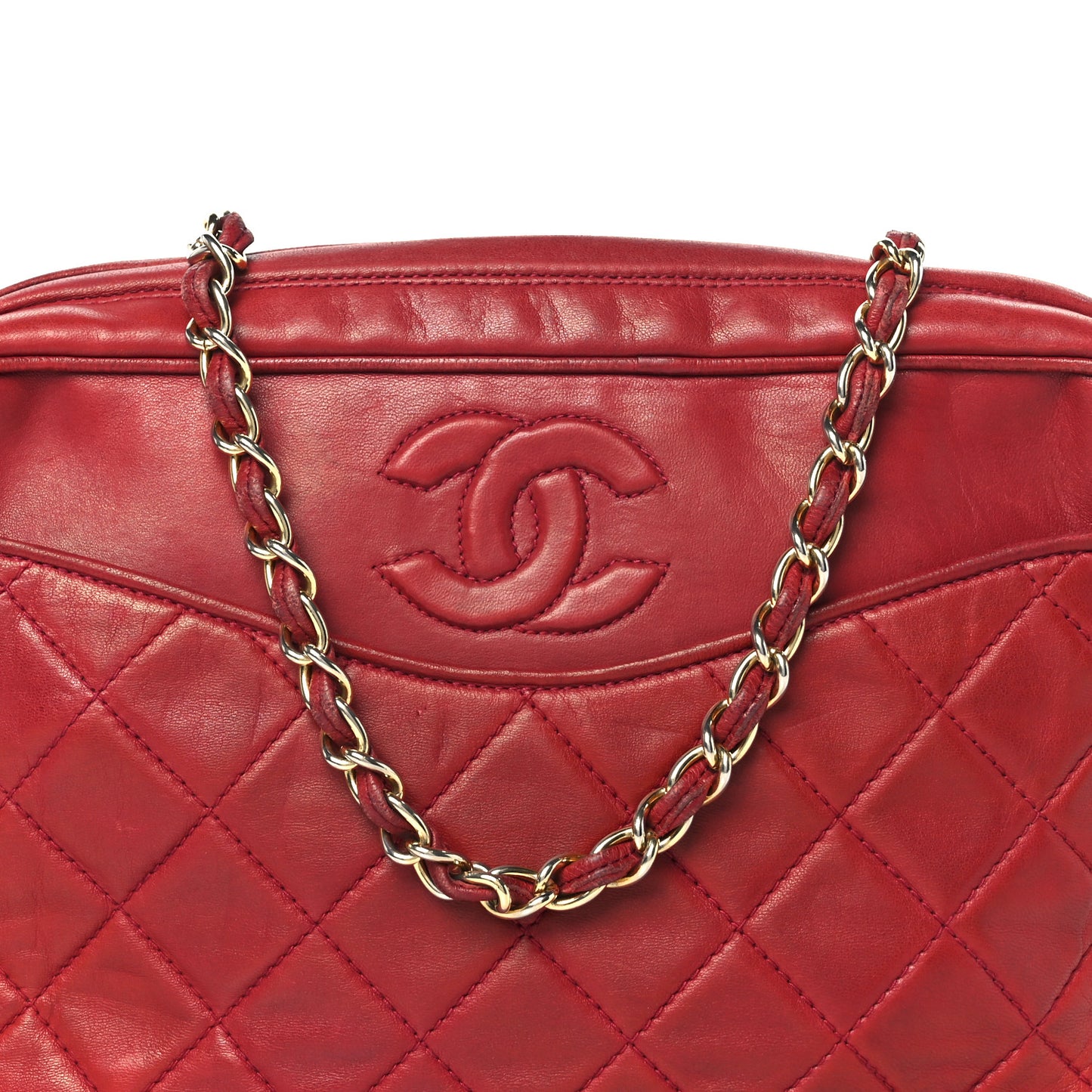 Lambskin Quilted Tassel Camera Case Red
