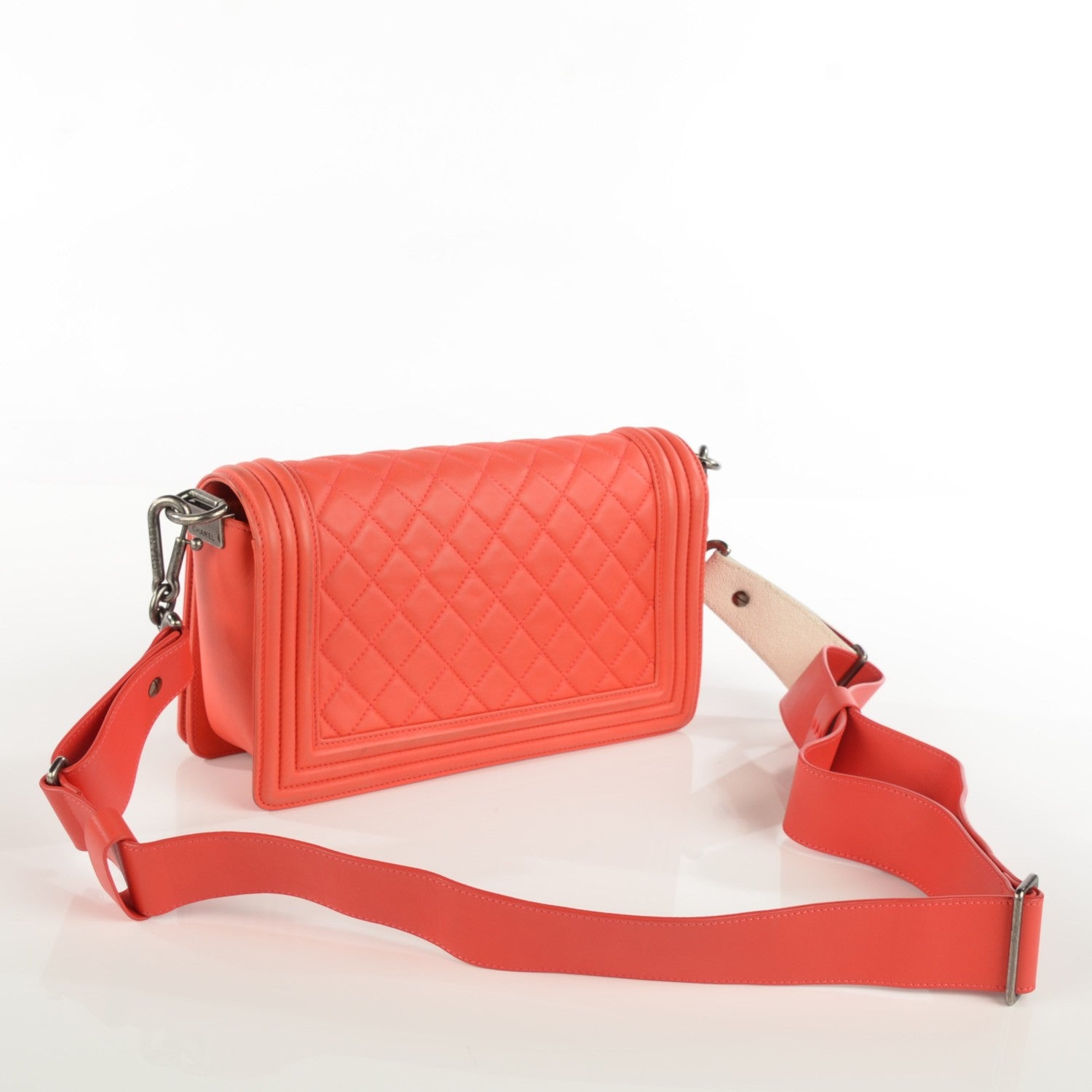 Chanel Lambskin Quilted Medium Boy Flap w Stingray Strap Coral 3 of 8