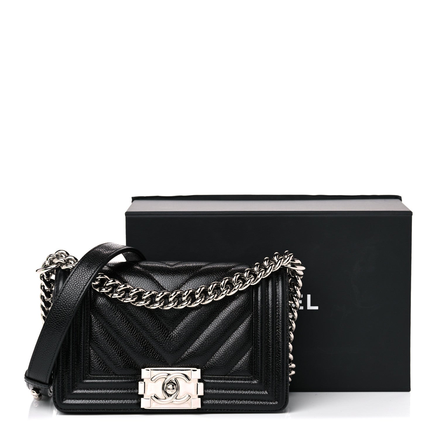 Chanel Caviar Chevron Quilted Small Boy Flap Black 10 of 10