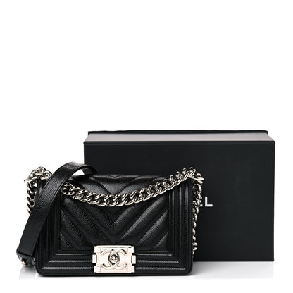 Chanel Caviar Chevron Quilted Small Boy Flap Black 10 of 10