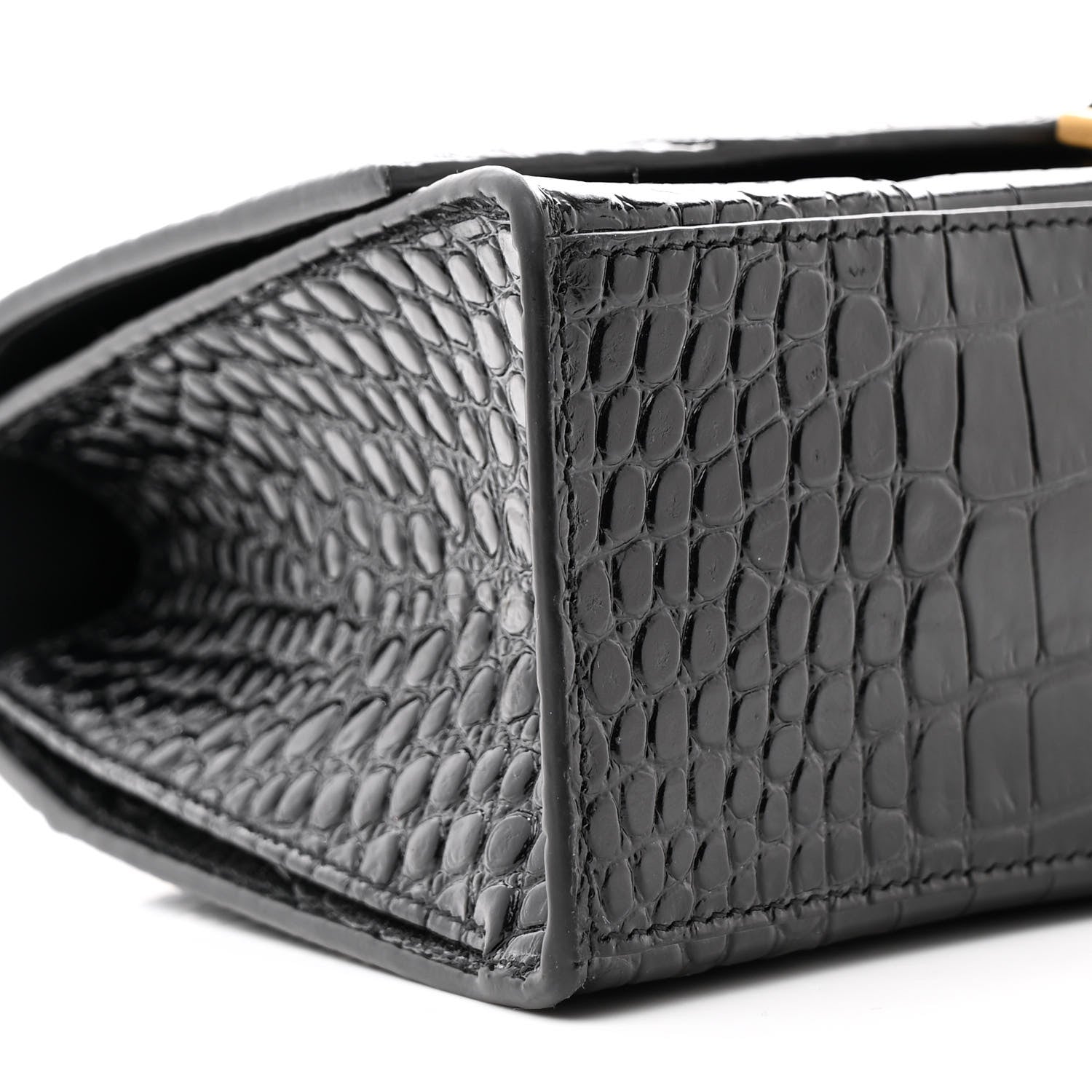 Balenciaga Shiny Calfskin Crocodile Embossed Medium Hourglass Top Handle Bag Black 10 of 13