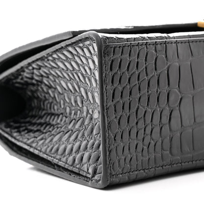 Balenciaga Shiny Calfskin Crocodile Embossed Medium Hourglass Top Handle Bag Black 10 of 13