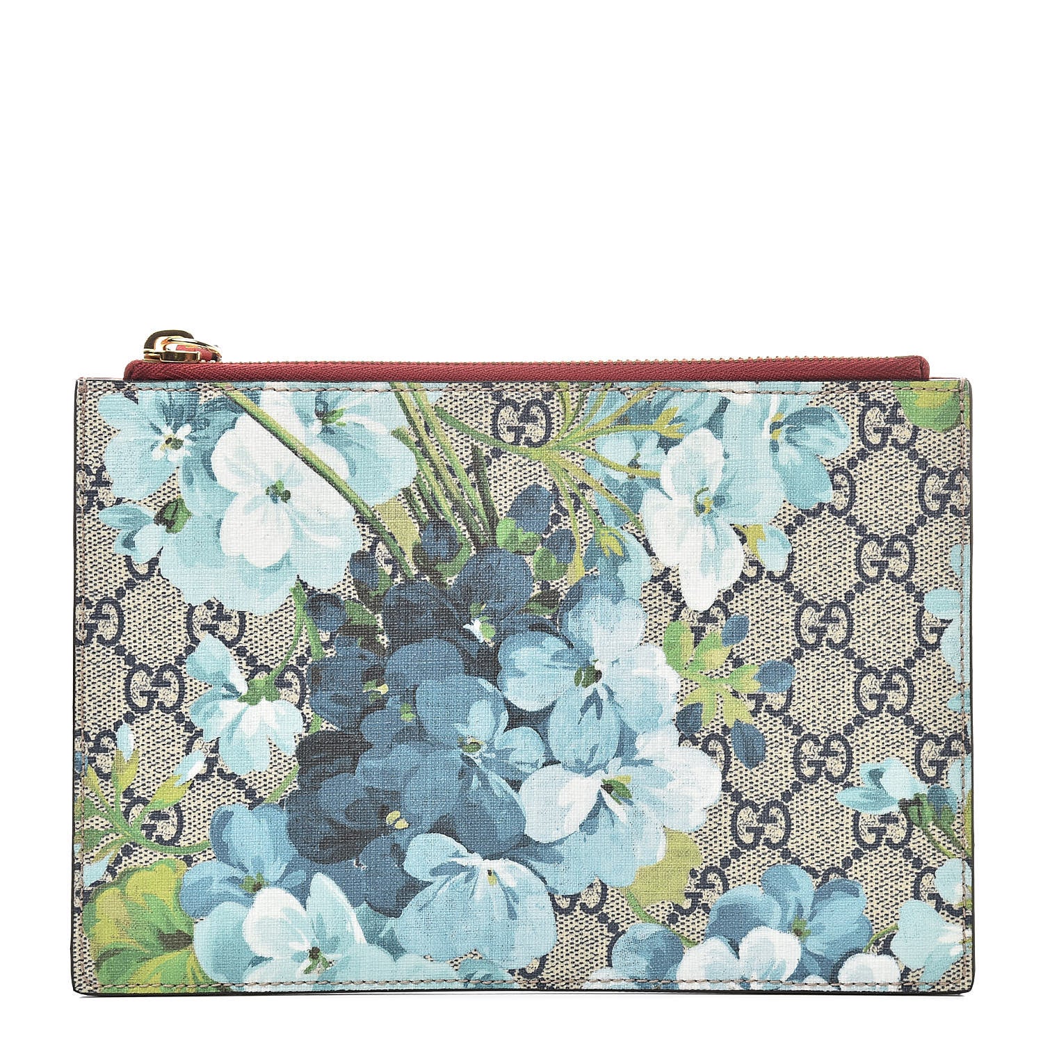 Gucci GG Supreme Monogram Blooms Small Zip Pouch Beige Blue Hibiscus Red 1 of 7