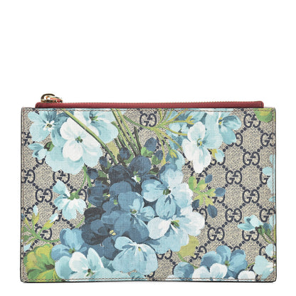 Gucci GG Supreme Monogram Blooms Small Zip Pouch Beige Blue Hibiscus Red 1 of 7