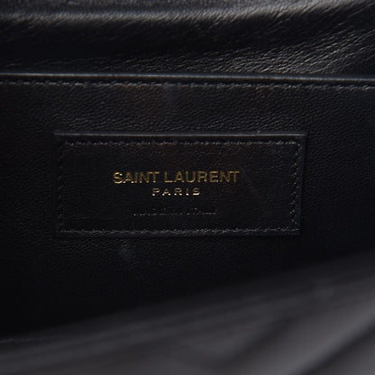 Saint Laurent Lambskin Matelasse Chevron Medium Monogram Satchel Black 6 of 10