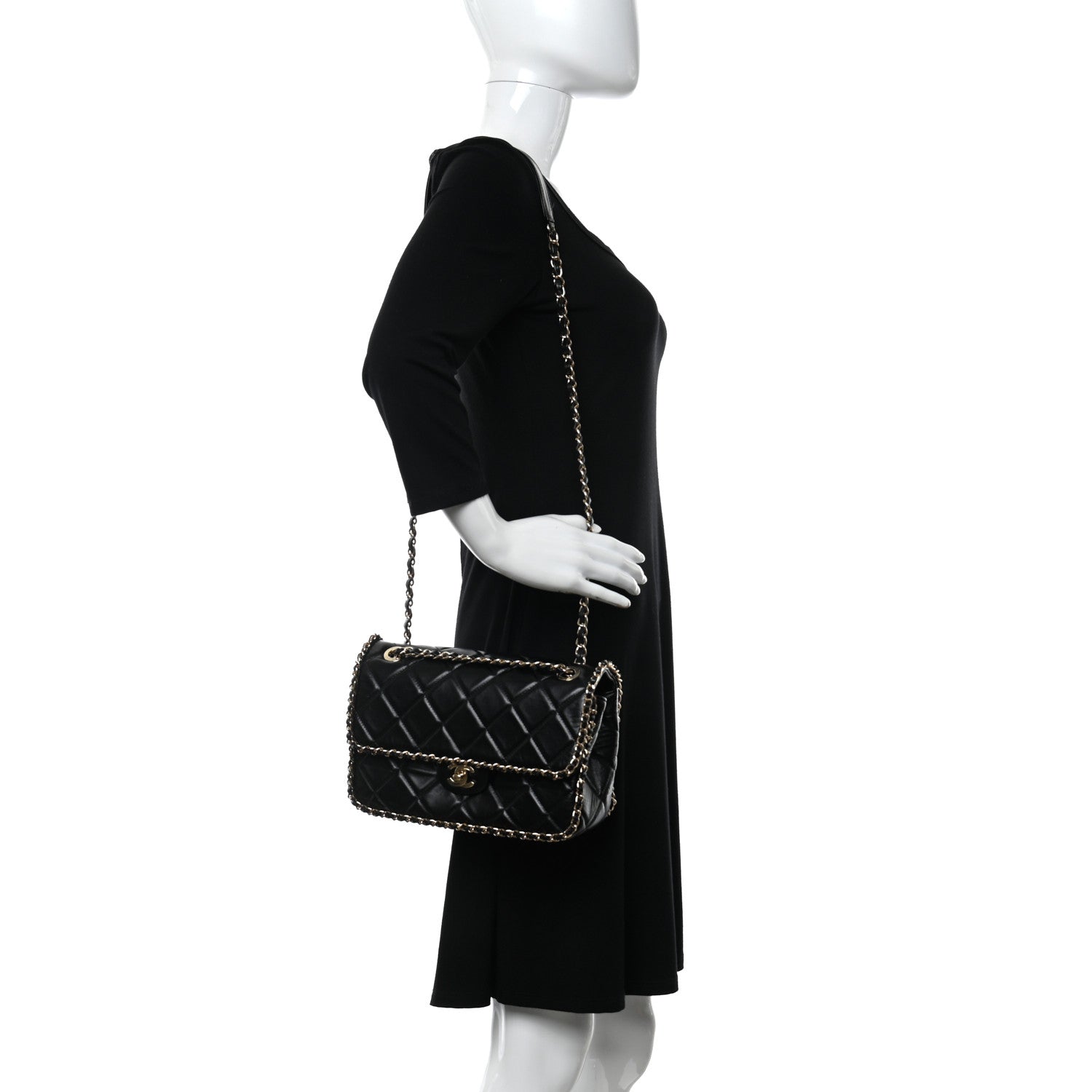 Chanel Crumpled Calfskin Quilted Large Chain All Over Flap Bag Black 2 of 12