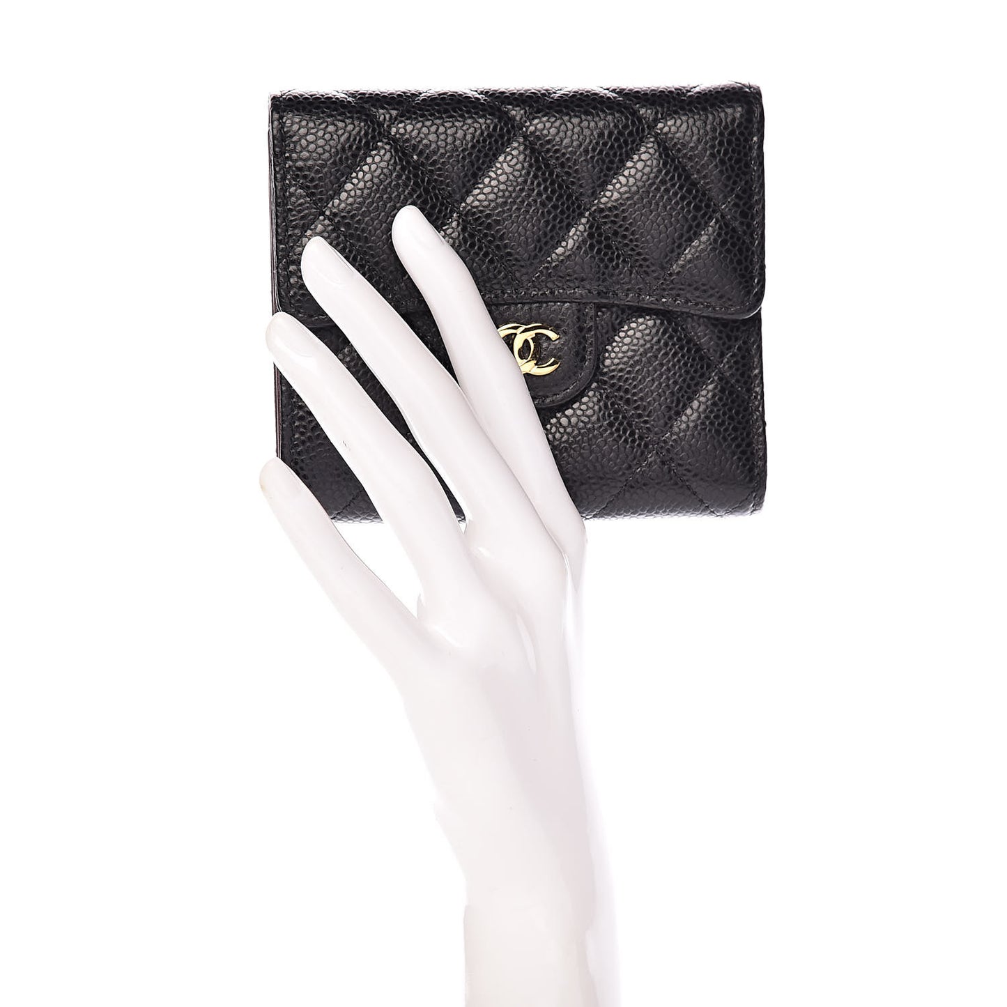 Caviar Quilted Compact Flap Wallet Black