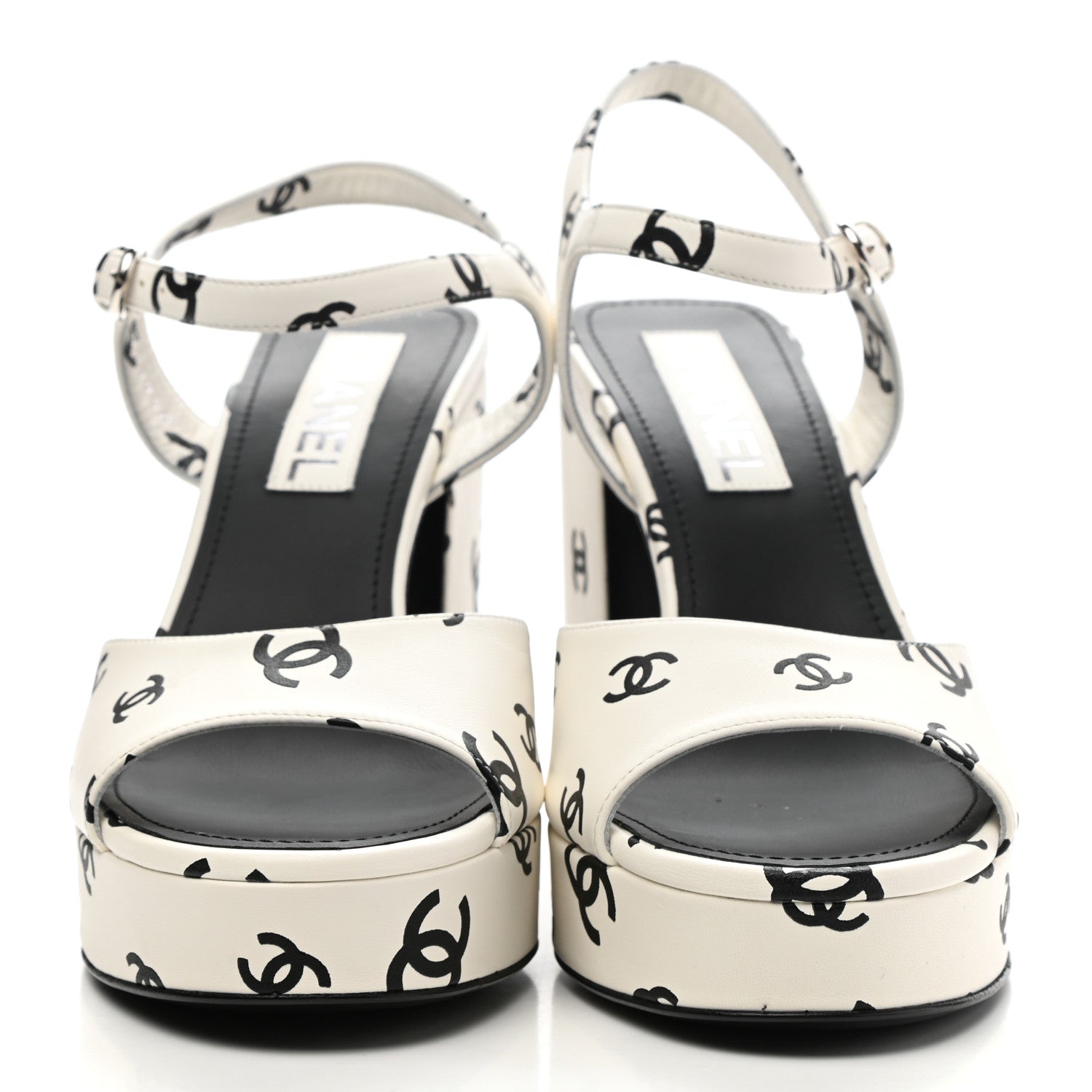 Chanel Printed Lambskin Coco Beach Platform Sandals 40 White Black 2 of 9
