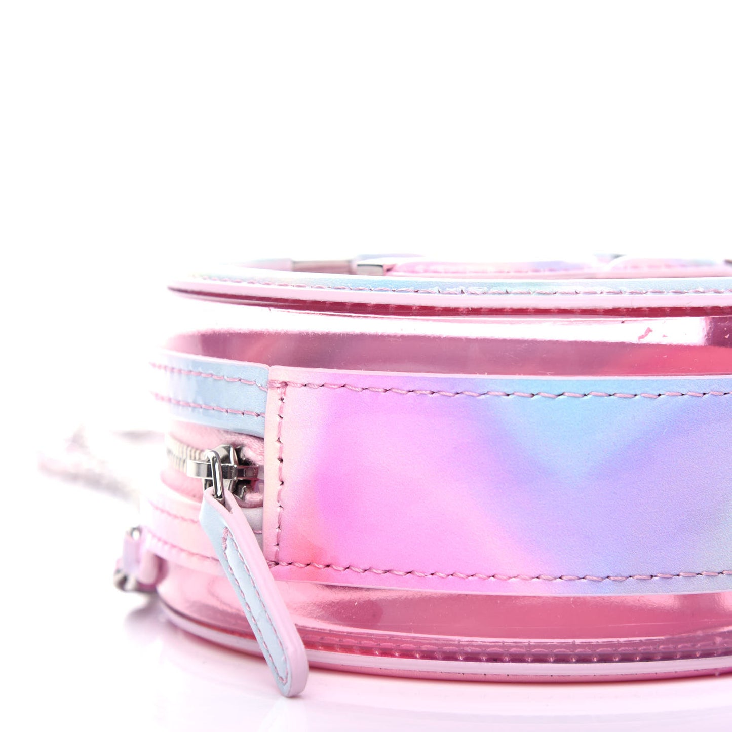 PVC Lambskin Filigree Round Clutch With Chain Pink