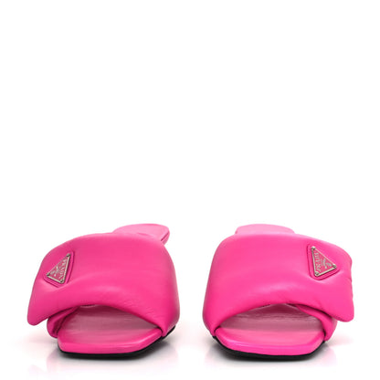 Prada Nappa Soft Padded Metal Triangle Logo 65mm Slide Sandals 37 Begonia Fluo 2 of 8