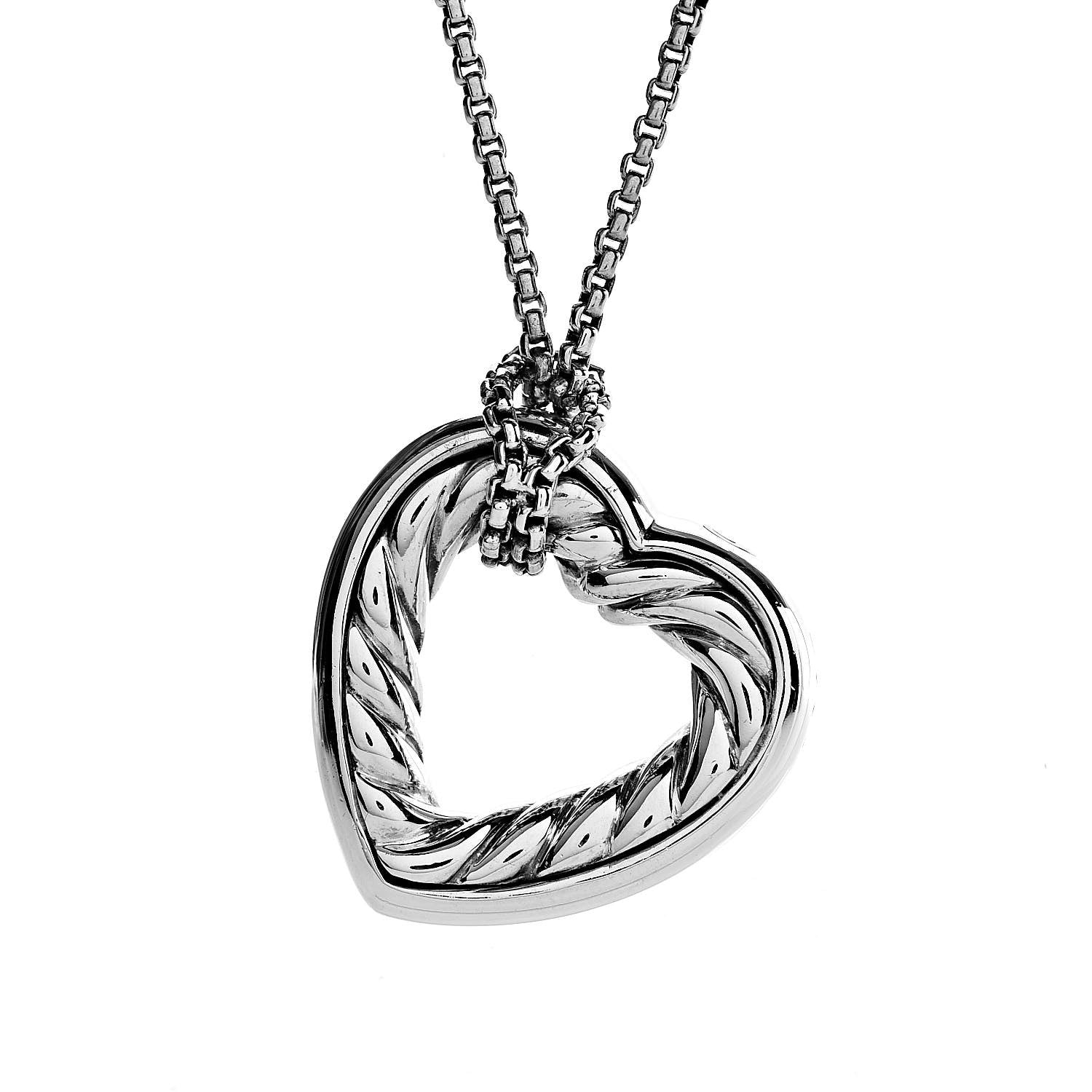 David Yurman Sterling Silver 18K Yellow Gold Open Heart Cable Necklace 4 of 6