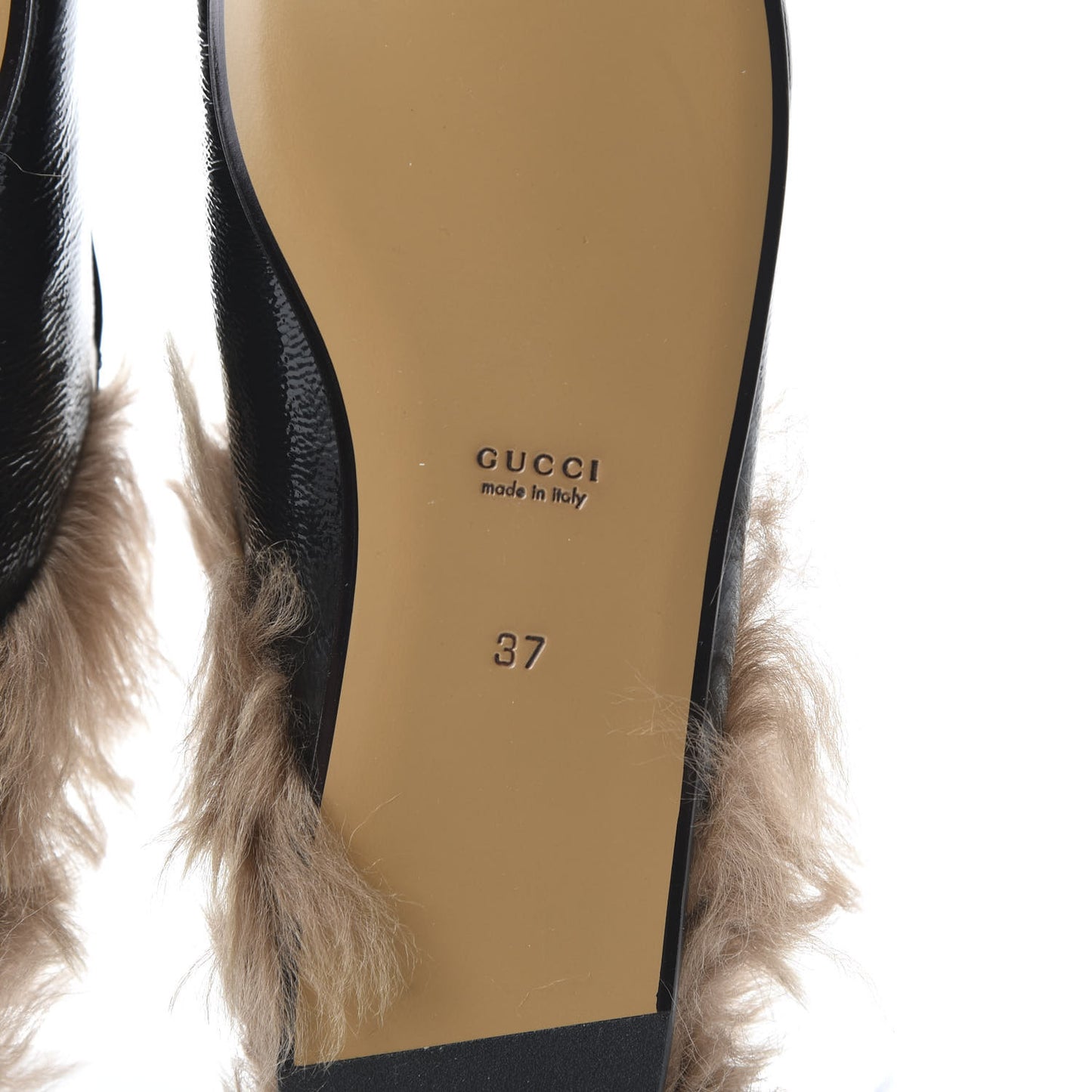 Patent Fur Womens Princetown Slippers 37 Black Natural