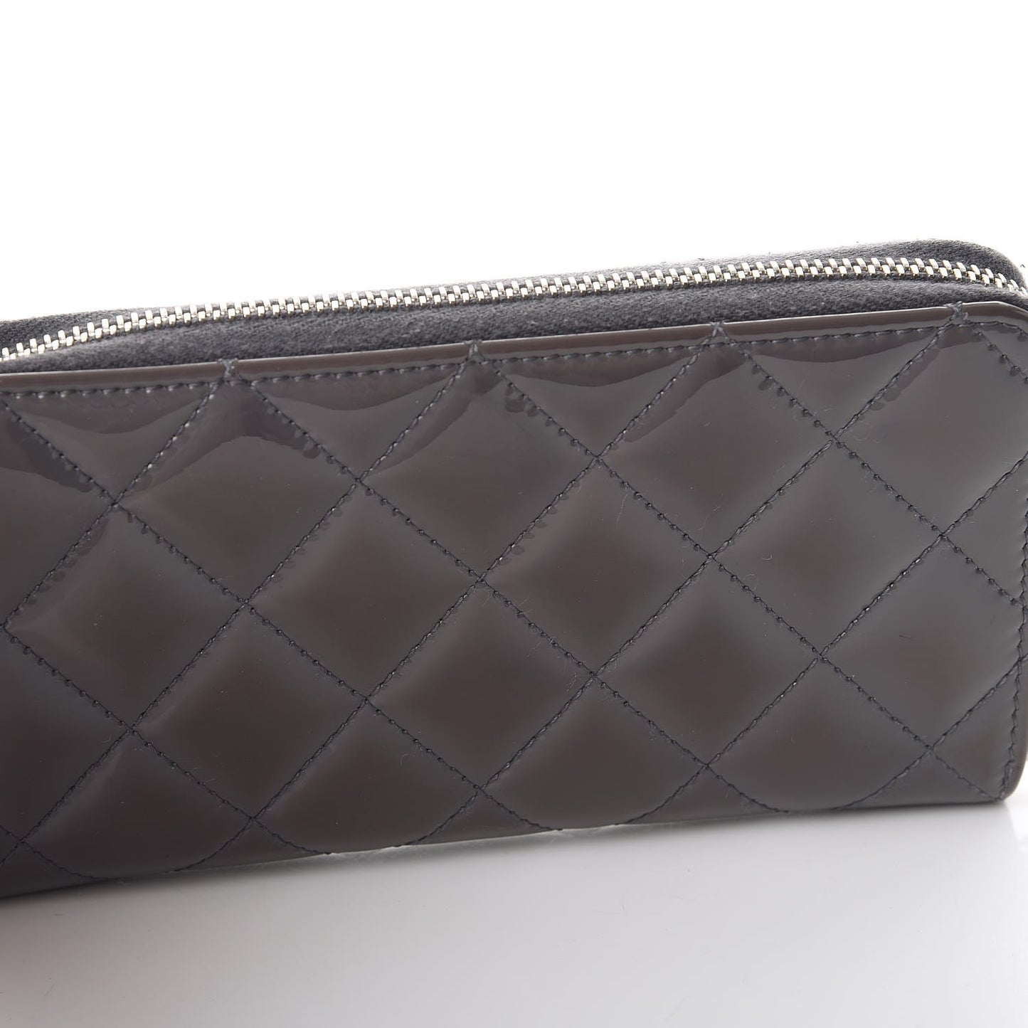 Patent Quilted Small Zip Around Wallet Grey