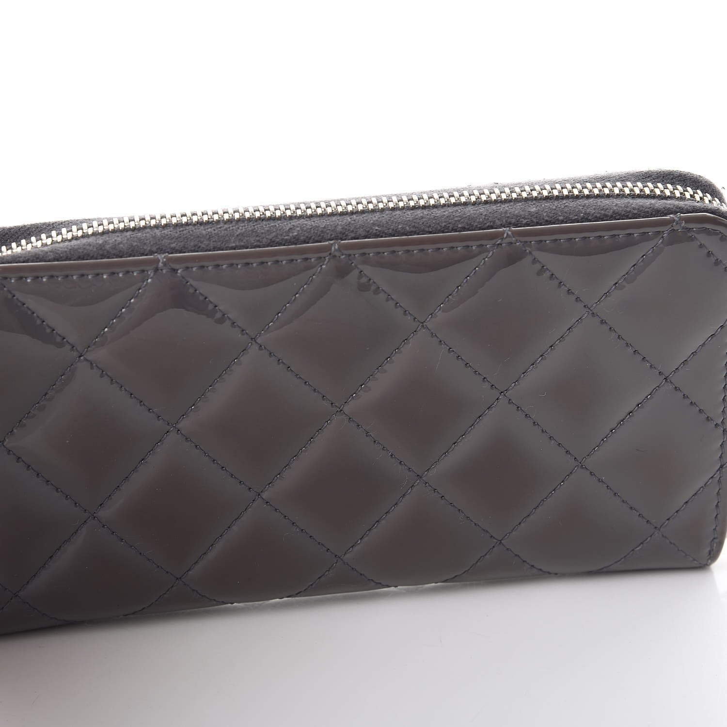 Chanel Patent Quilted Small Zip Around Wallet Grey 11 of 12