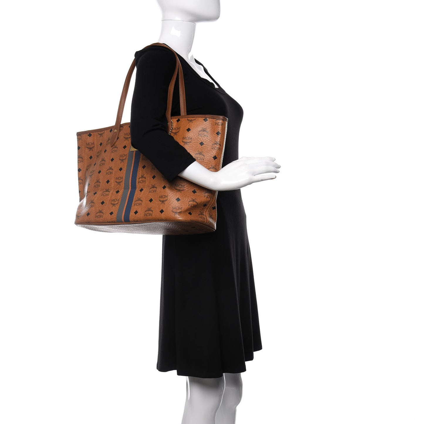 Visetos Dog Bone Striped Shopper Tote Cognac