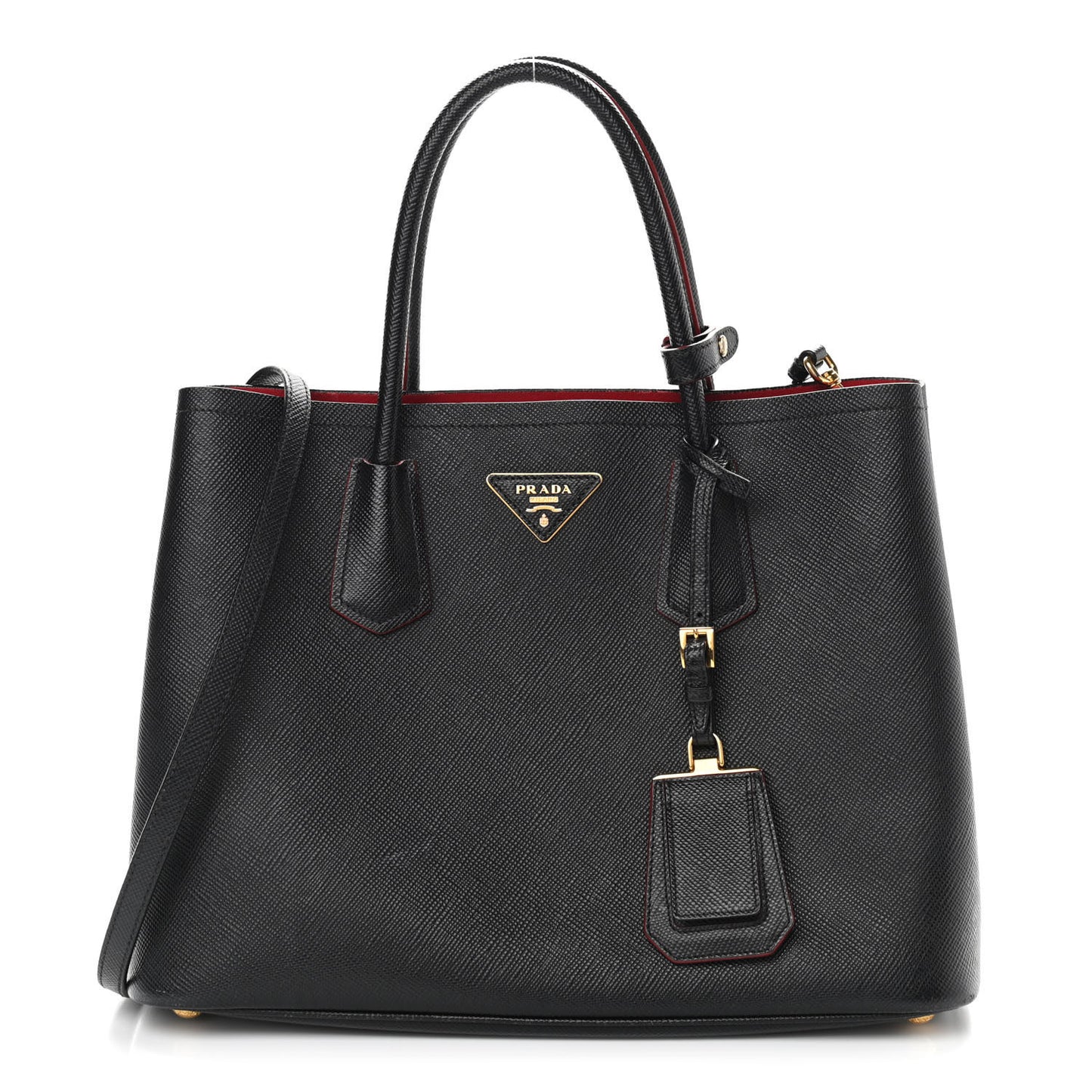 Saffiano Cuir Medium Double Bag Black Fuoco
