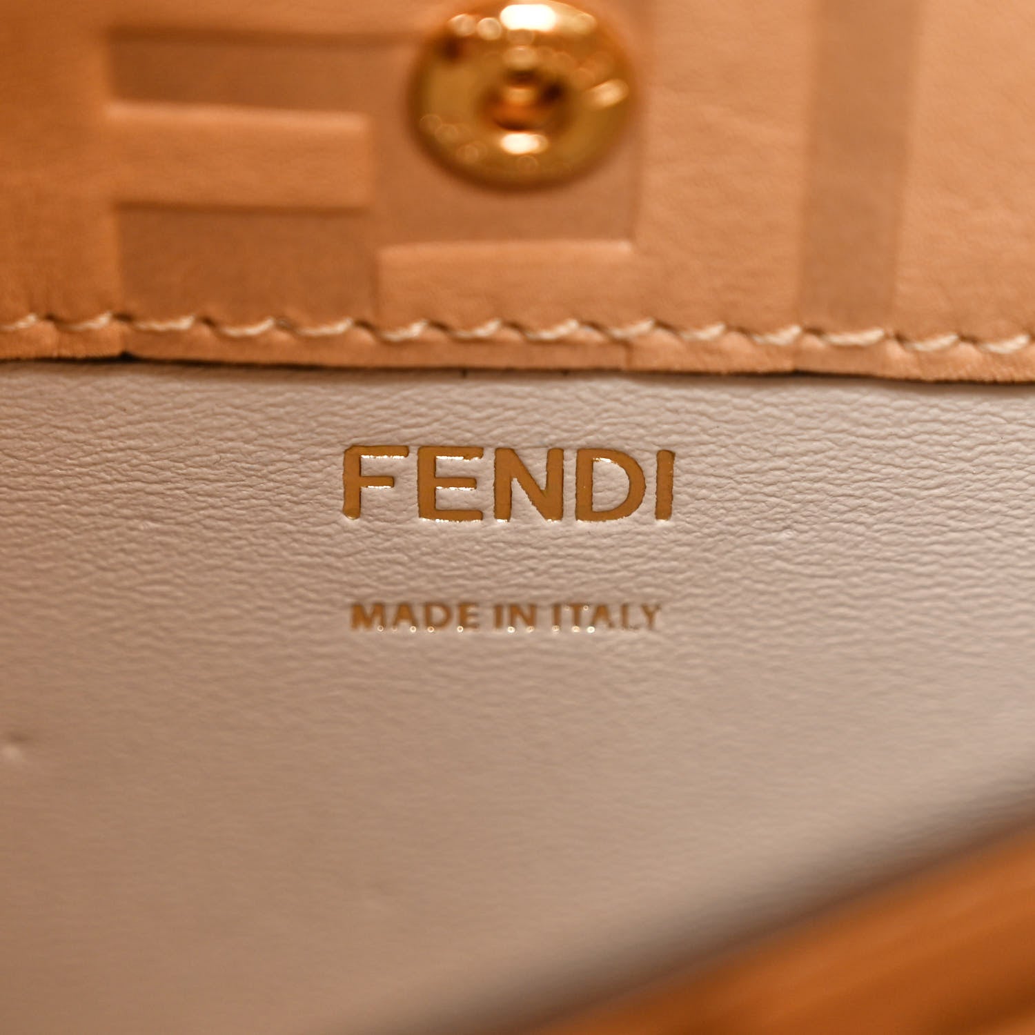 Fendi Vitello Cristallo Nature Canvas FF 1974 Embossed Kan U Shoulder Bag Makeup Grezzo 6 of 13