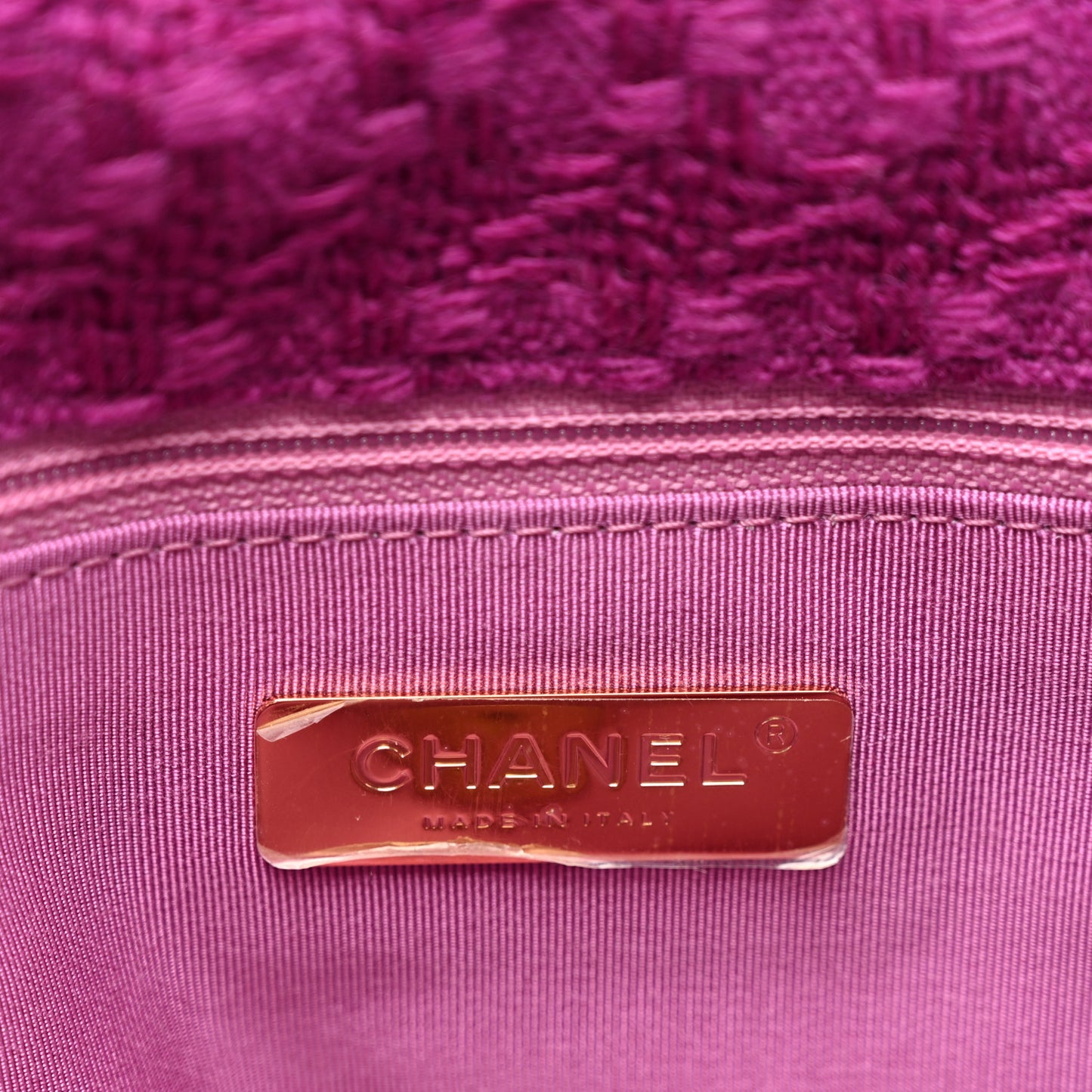 Tweed Quilted Medium Chanel 19 Flap Magenta