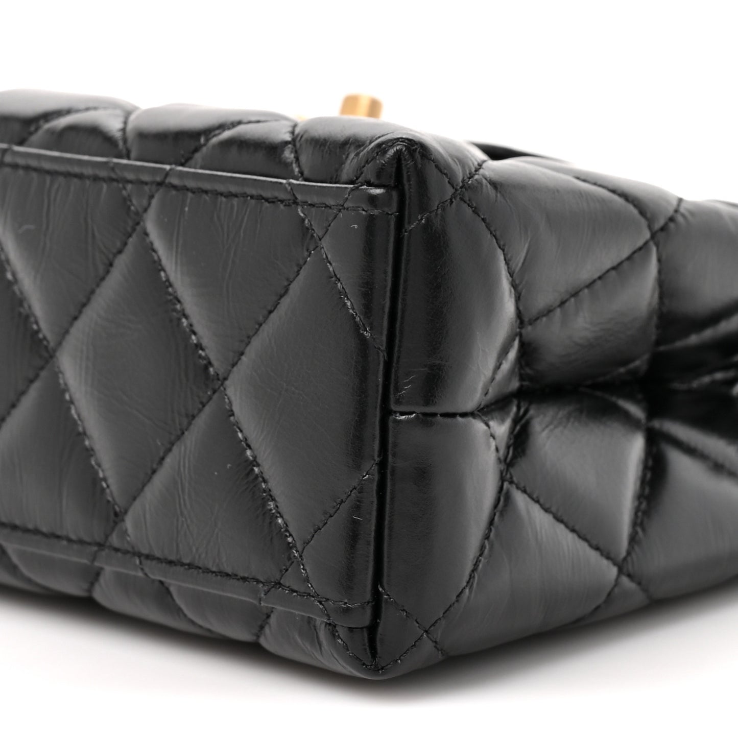 Shiny Aged Calfskin Quilted Nano Kelly Shopper Black