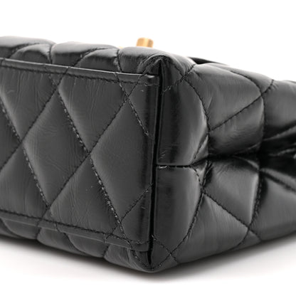 Chanel Shiny Aged Calfskin Quilted Nano Kelly Shopper Black 9 of 10