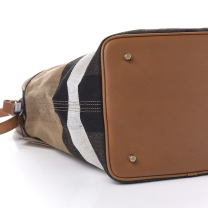Burberry Grainy Calfskin Canvas Mega Check Medium Ashby Tassel Hobo Saddle Brown 9 of 11