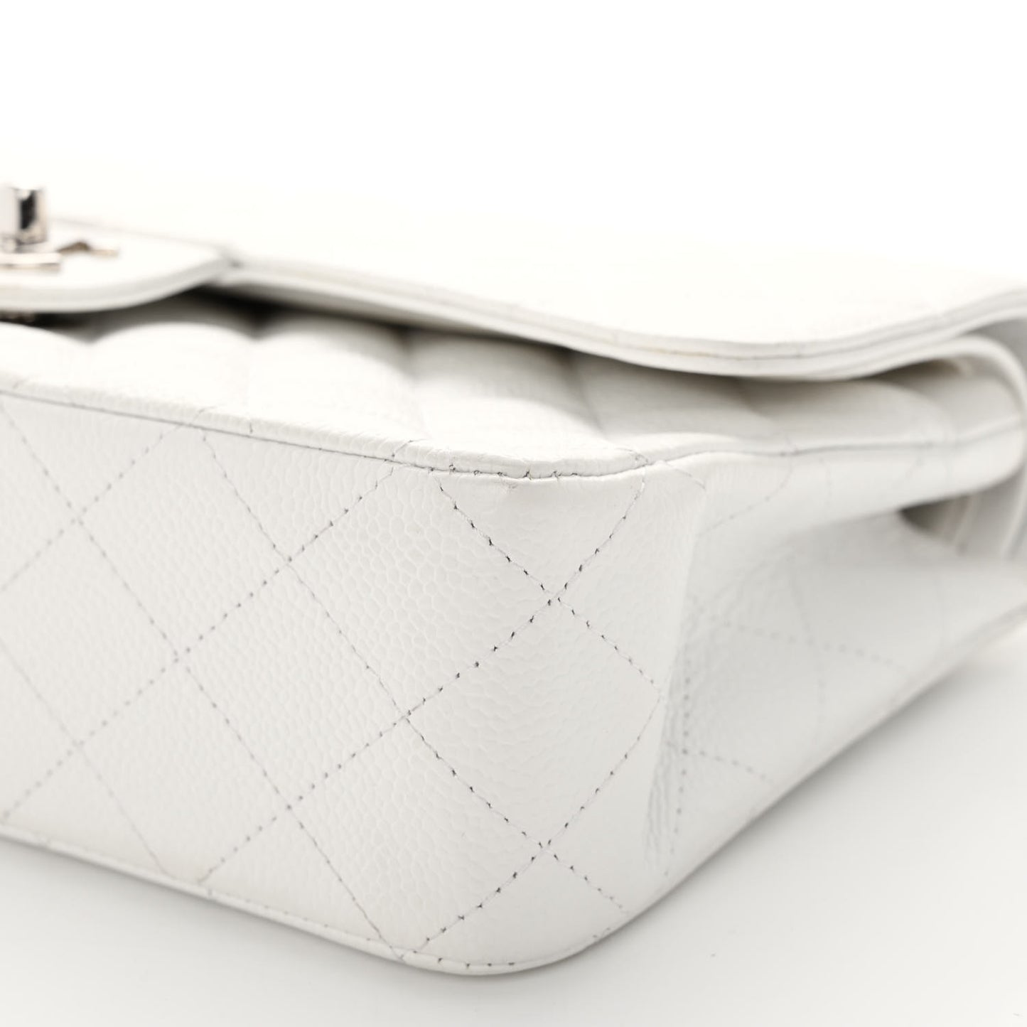 Caviar Quilted Medium Double Flap White