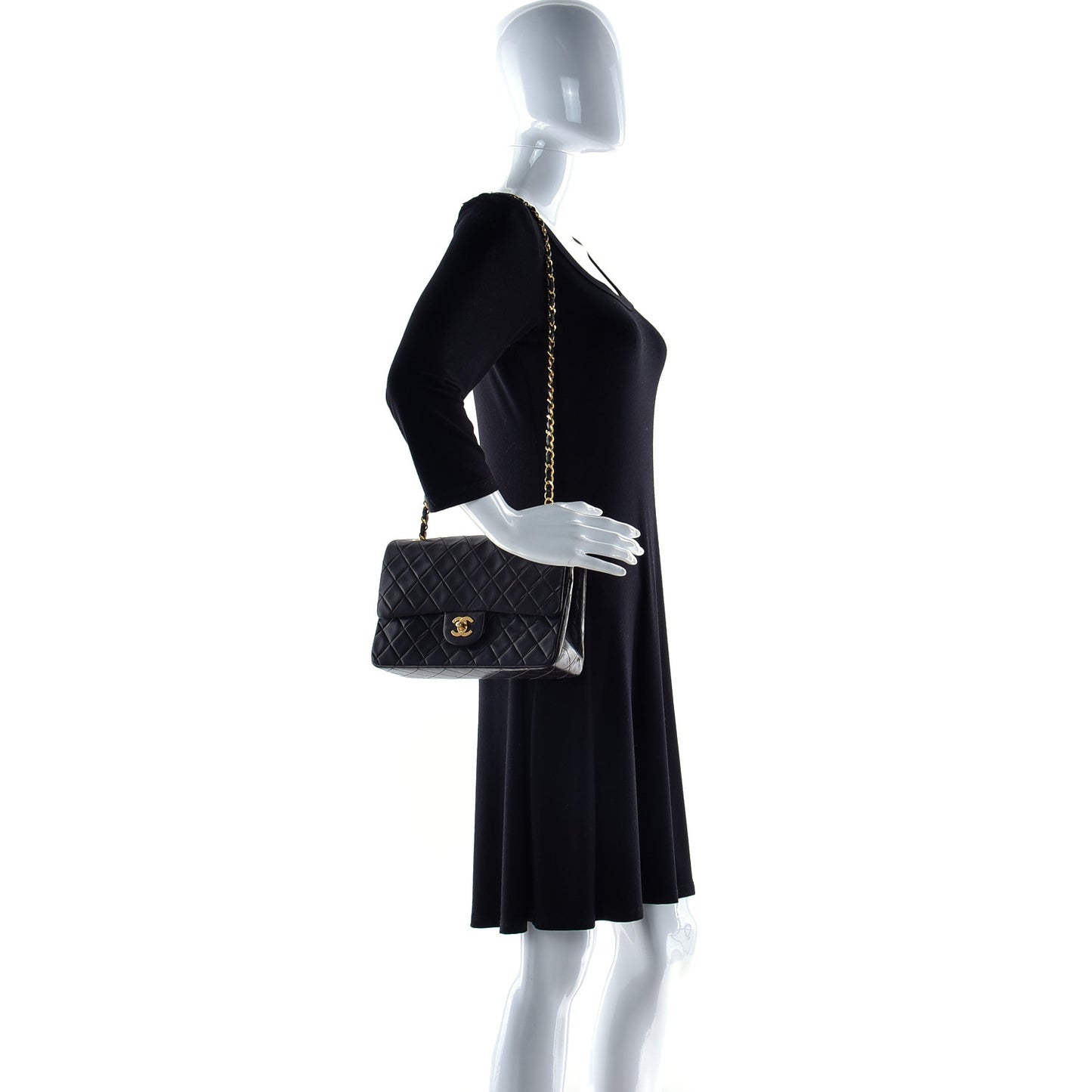 Lambskin Quilted Medium Double Flap Black
