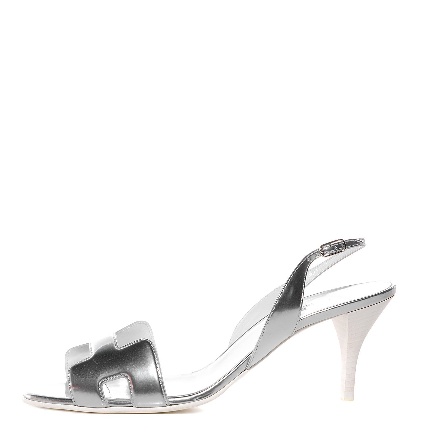 Hermes Laminated Calfskin Night 70 Slingback Sandals 40 Silver 1 of 7