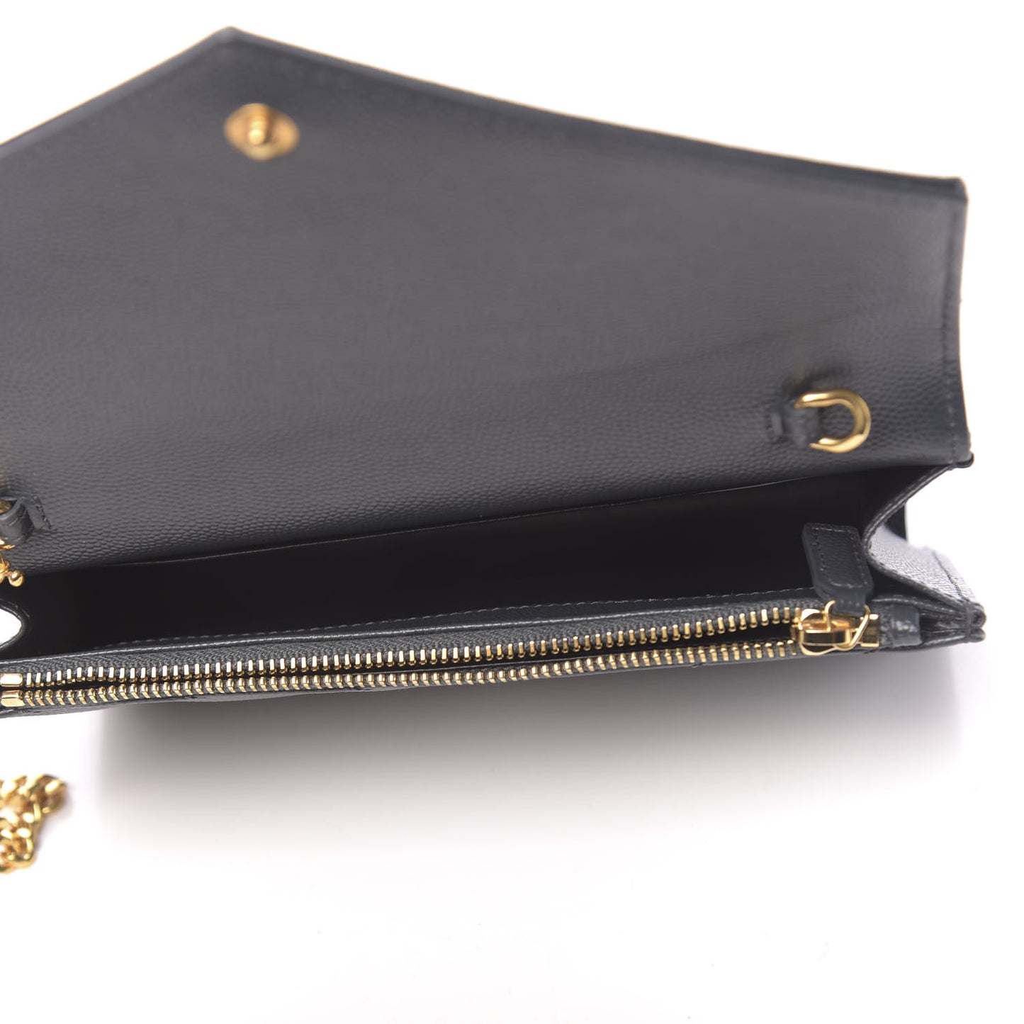 Grain De Poudre Matelasse Chevron Monogram Envelope Chain Wallet Dark Smog