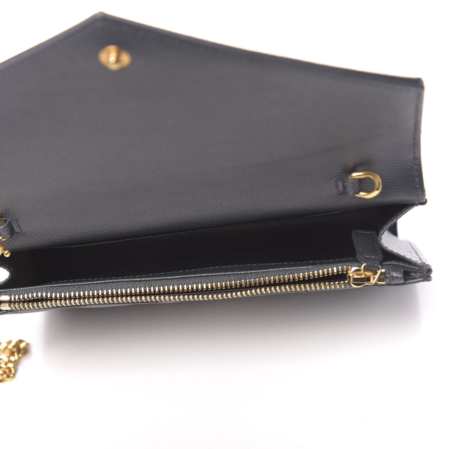 Saint Laurent Grain De Poudre Matelasse Chevron Monogram Envelope Chain Wallet Dark Smog 5 of 12