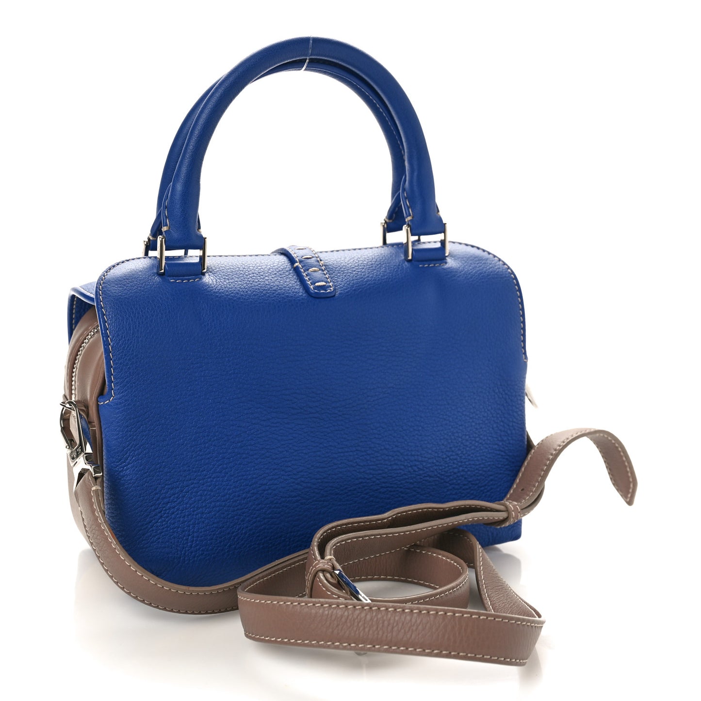 Grained Calfskin Bridle P Shoulder Bag Blue Warm Mastic