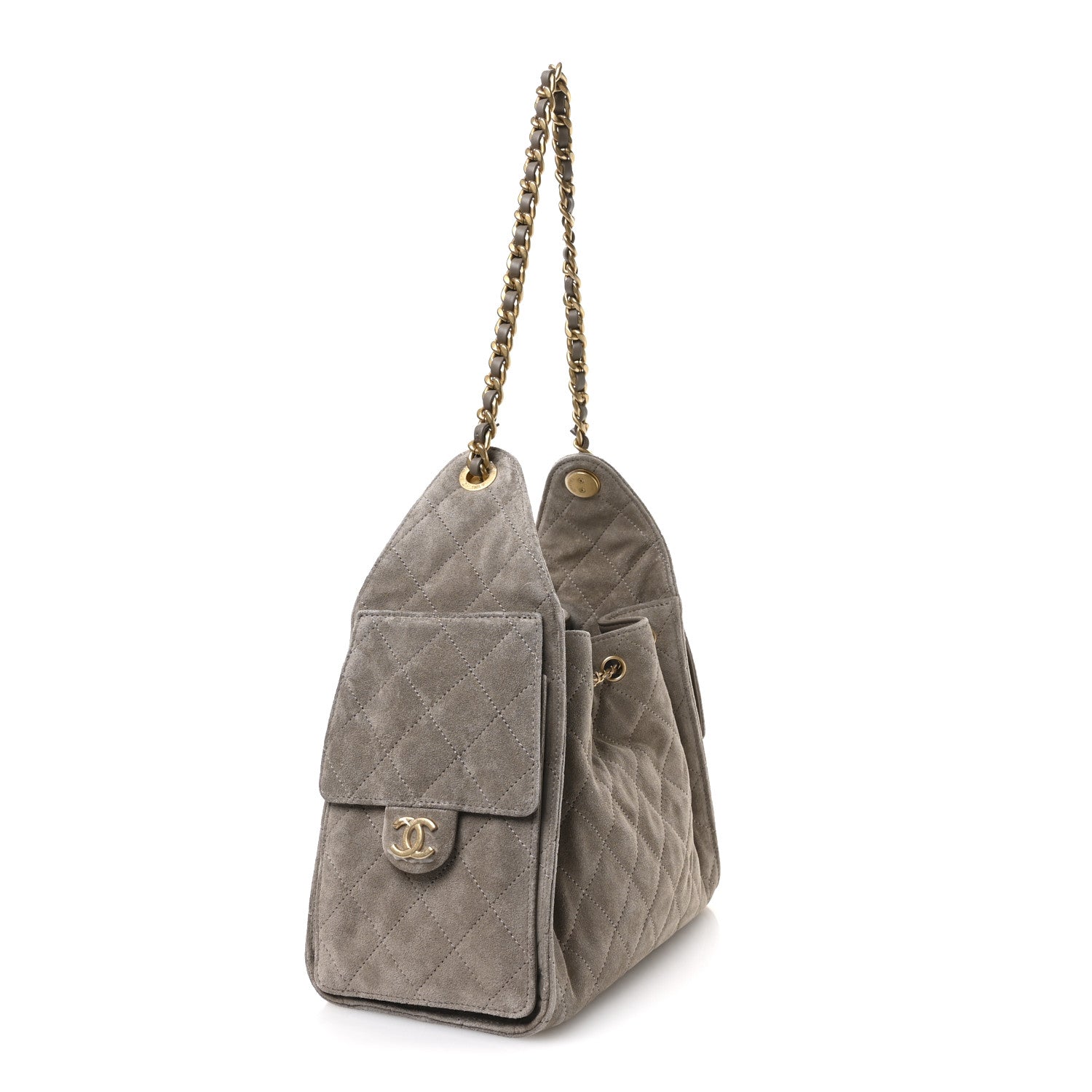 Chanel Suede Quilted Small Chanel 25 Handbag Dark Grey 1752121