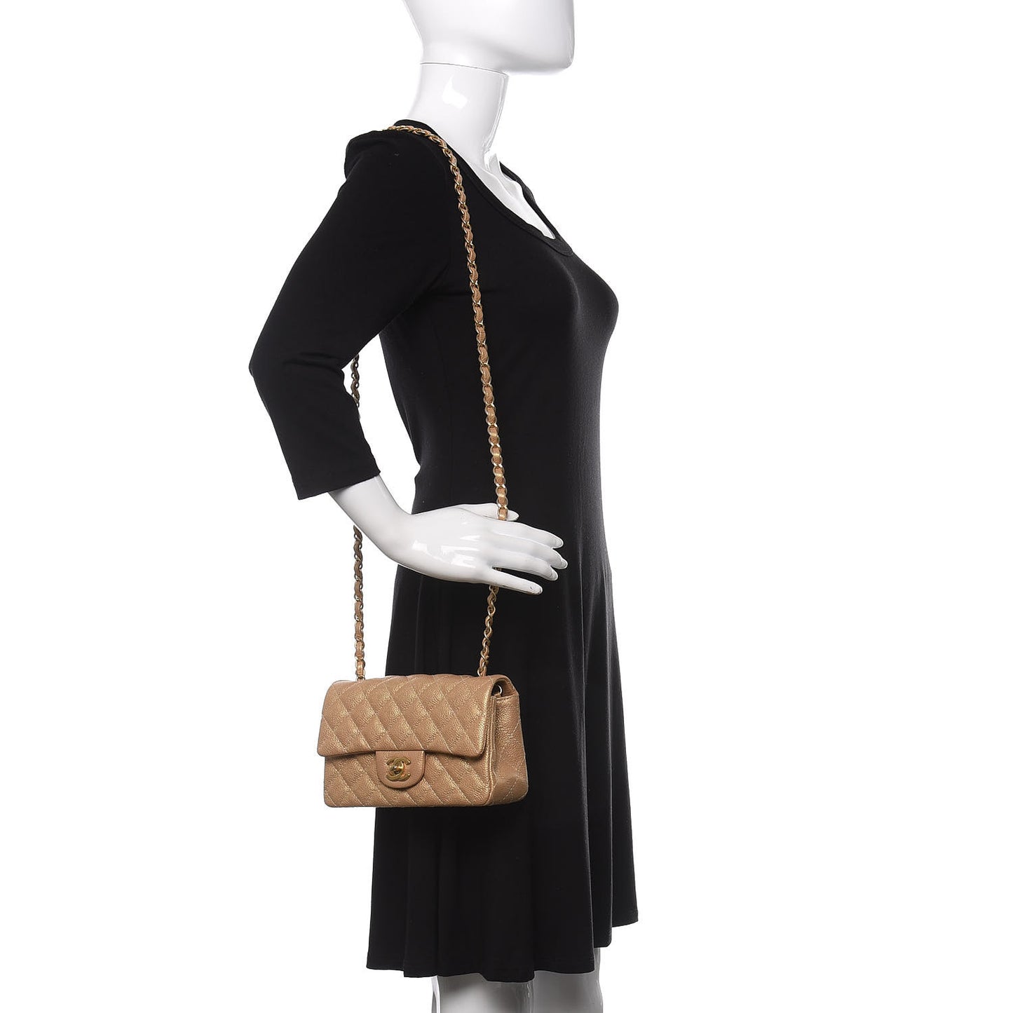 Metallic Caviar Quilted Mini Rectangular Flap Gold