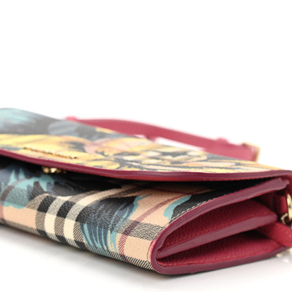 Burberry Haymarket Check Floral Print Henley Wallet On Chain Plum Pink Pewter Blue 8 of 8