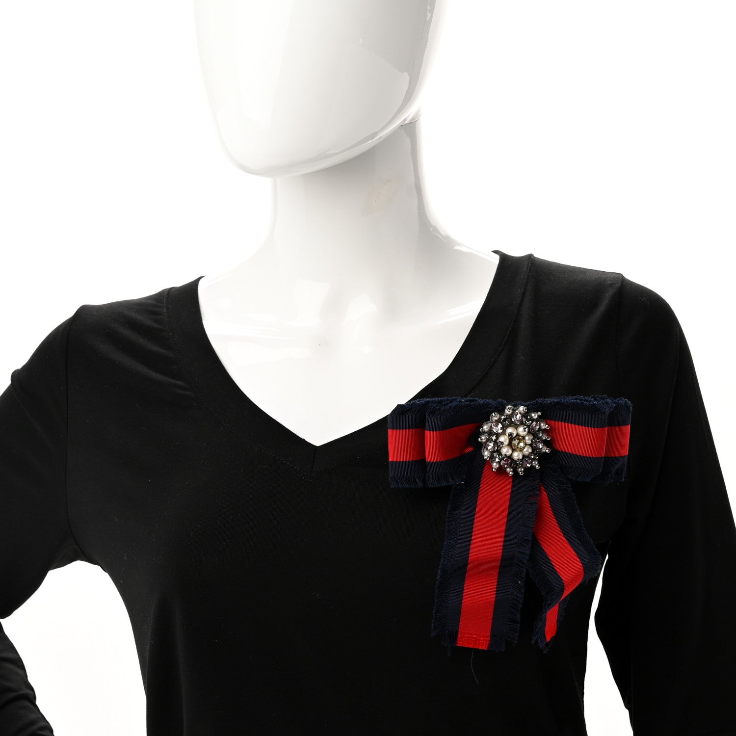 Gucci Grosgrain Web Crystal Bow Brooch Blue Red 2 of 4