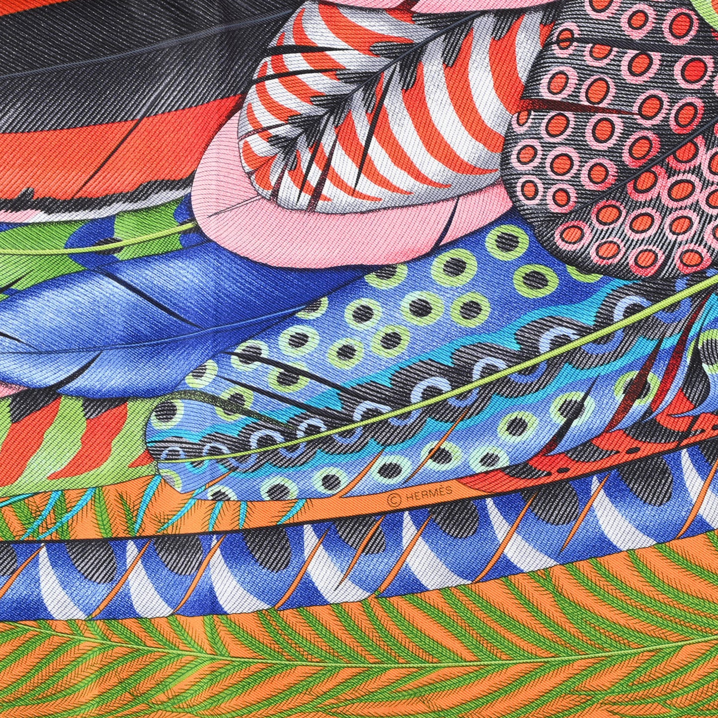 Silk Plumes En Fete Scarf 90 Orange Bleu Rose