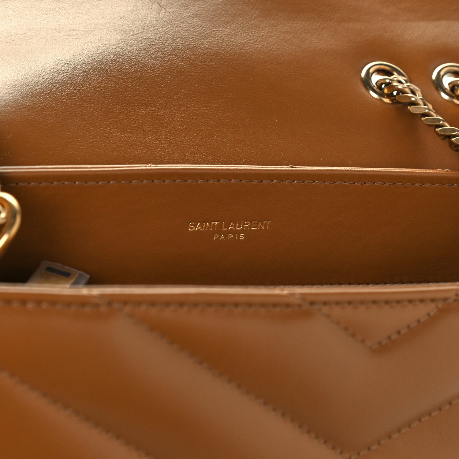 Saint Laurent Calfskin Y Quilted Monogram Small Loulou Chain Satchel Dark Natural 6 of 11