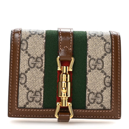 Gucci GG Supreme Monogram Textured Calfskin Web Jackie 1961 Card Case Beige Ebony Brown Sugar 1 of 8