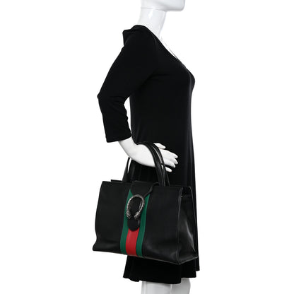 Gucci Calfskin Web Medium Dionysus Tote Bag Black 2 of 11
