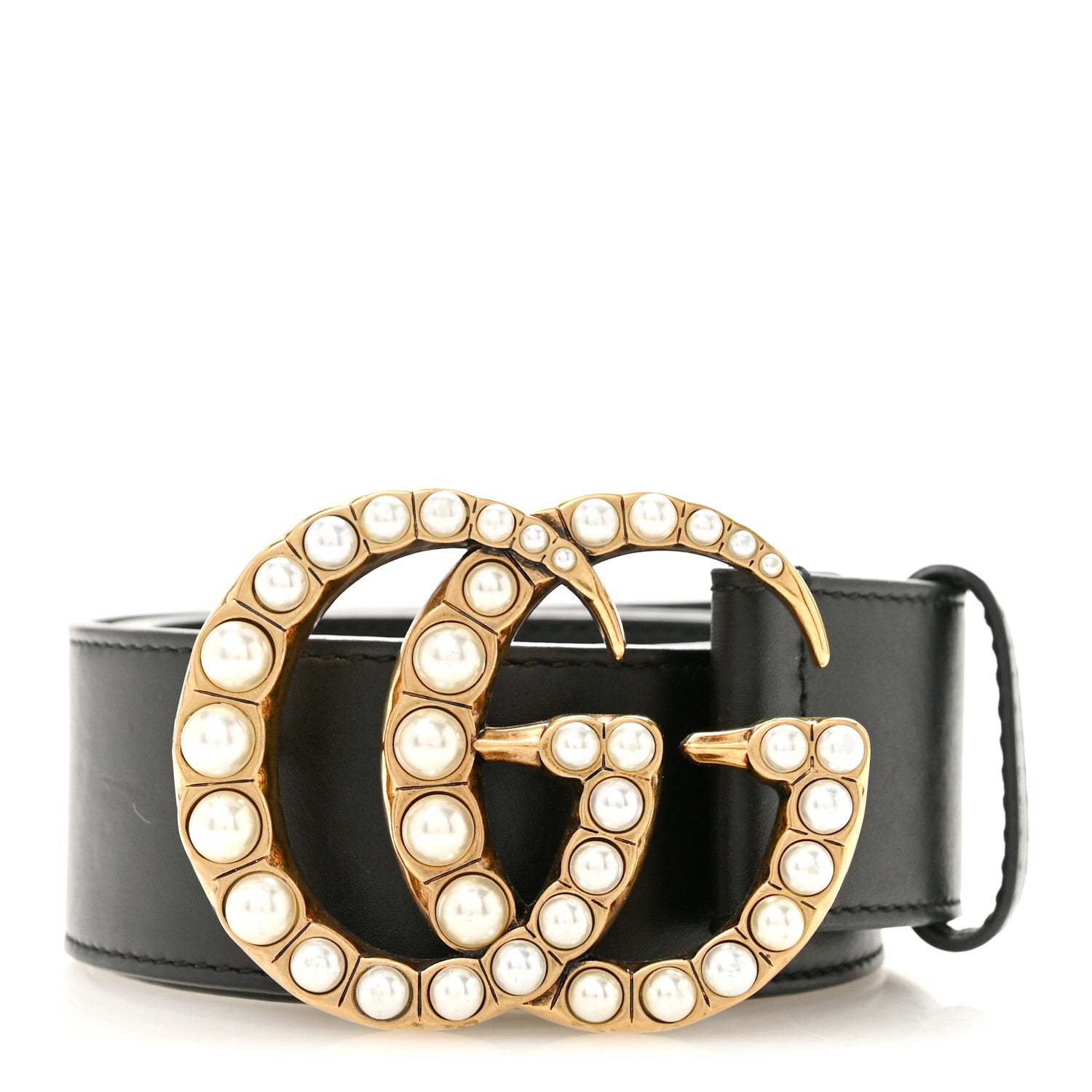 Gucci Moon Calfskin Pearl Double G 40mm Belt 80 32 Black Cream 1 of 6