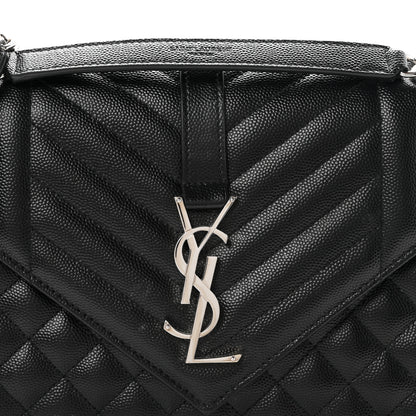 Saint Laurent Grain De Poudre Textured Mixed Matelasse Triquilt Medium Monogram Satchel Black 8 of 11