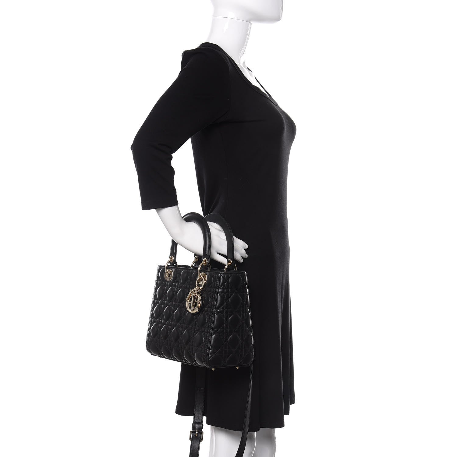 Christian Dior Lambskin Cannage Medium Lady Dior Black 3 of 9